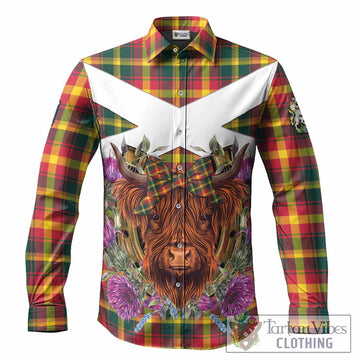 Maple Leaf Tartan Long Sleeve Button Shirts Scottish Thistle Heilan Coo