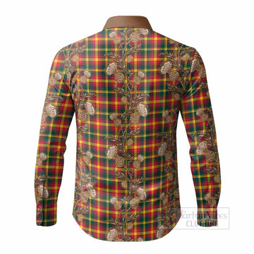 Maple Leaf Tartan Long Sleeve Button Shirts Seamless Scottish Thistle Flowers