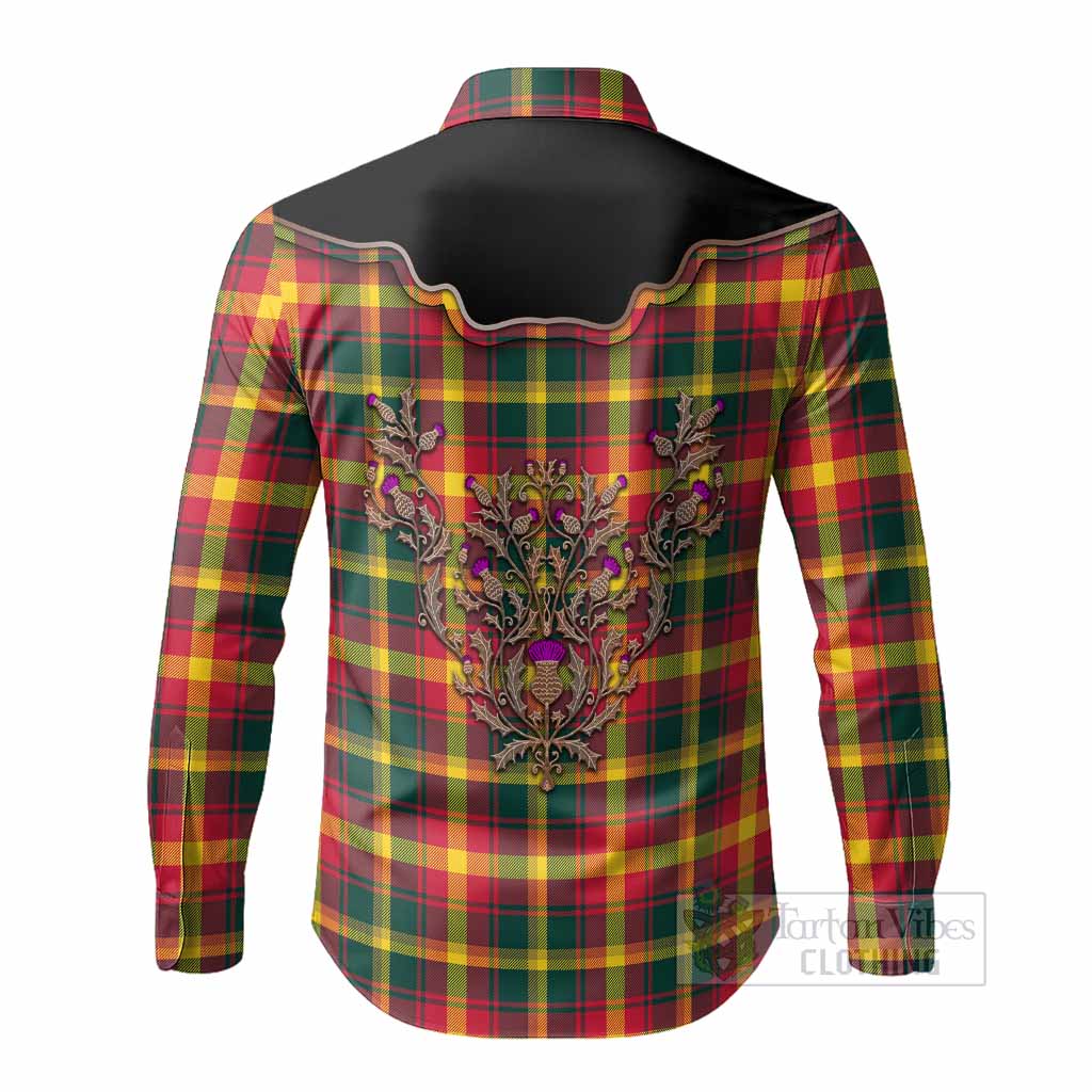 Maple Leaf Tartan Long Sleeve Button Shirts Thistle Ornament Western Yoke - Tartan Vibes Clothing