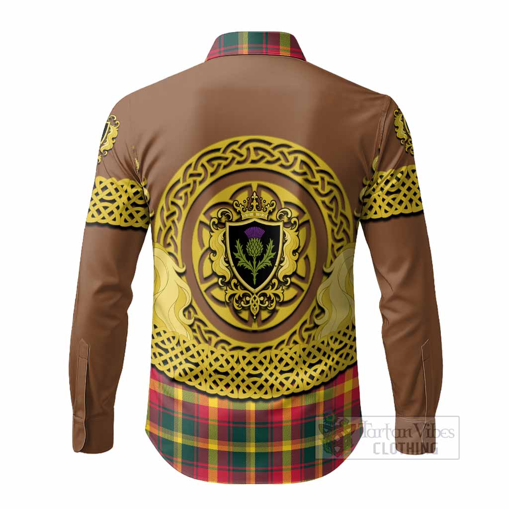 Maple Leaf Tartan Long Sleeve Button Shirts Unicorn Celtic Knot And Thistle Emblem