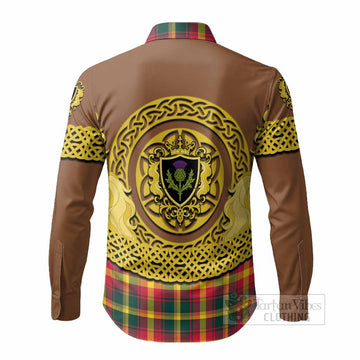 Maple Leaf Tartan Long Sleeve Button Shirts Unicorn Celtic Knot And Thistle Emblem