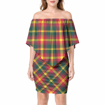 Maple Leaf Tartan Off Shoulder Draped Bodycon Mini Dress 4XL - Tartan Vibes Clothing
