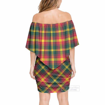 Maple Leaf Tartan Off Shoulder Draped Bodycon Mini Dress - Tartan Vibes Clothing