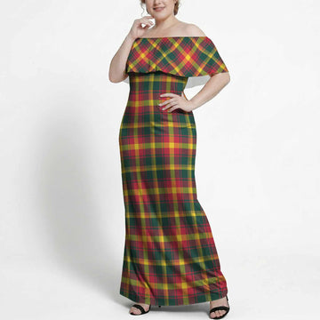 Maple Leaf Tartan Off Shoulder Ruffle Maxi Dress