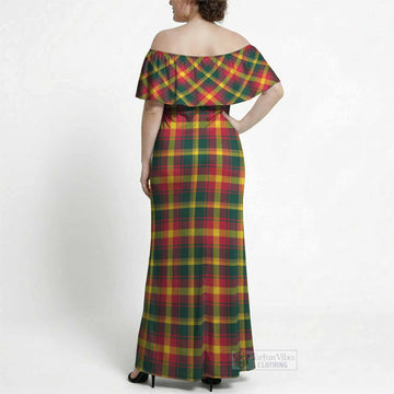 Maple Leaf Tartan Off Shoulder Ruffle Maxi Dress