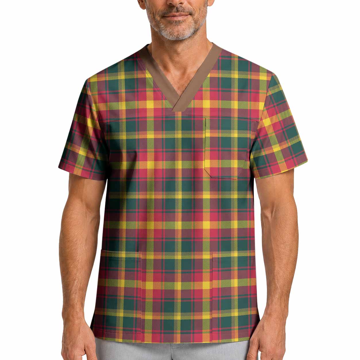 Maple Leaf Tartan Scrub Top XL - Tartan Vibes Clothing
