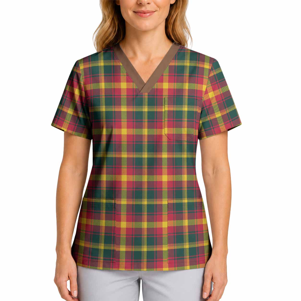 Maple Leaf Tartan Scrub Top 4XL - Tartan Vibes Clothing