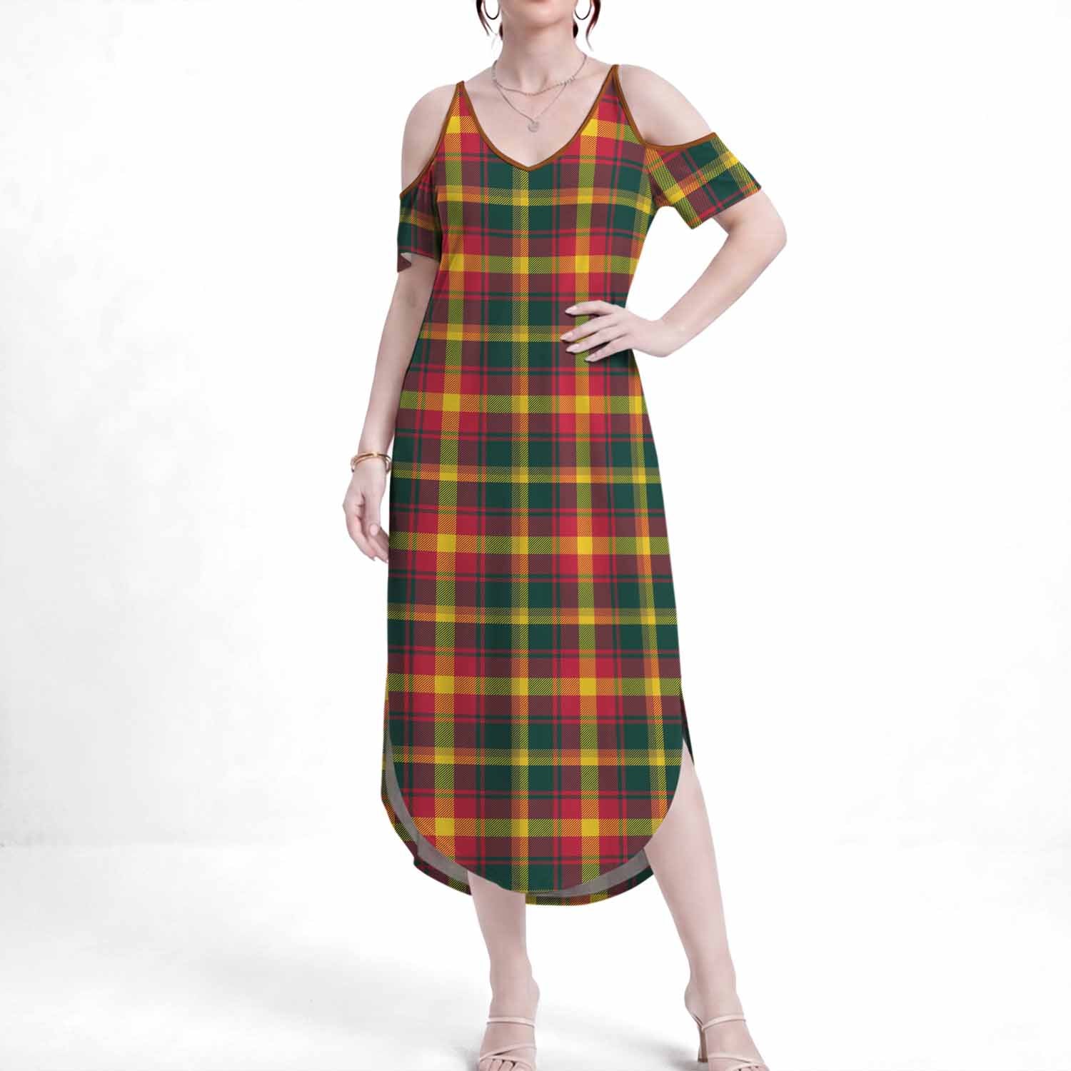 Maple Leaf Tartan Summer Maxi Dress - Tartan Vibes Clothing