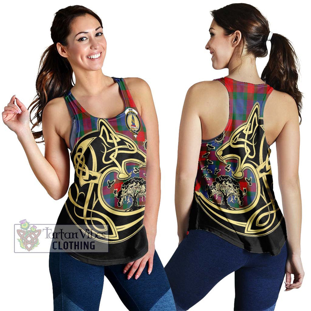 Mar Tartan Women's Racerback Tanks with Family Crest Celtic Wolf Style 4XL - Tartan Vibes Clothing
