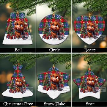 Tartan Vibes Clothing Mar Tartan Christmas Ceramic Ornament with Adorable Highland Coo