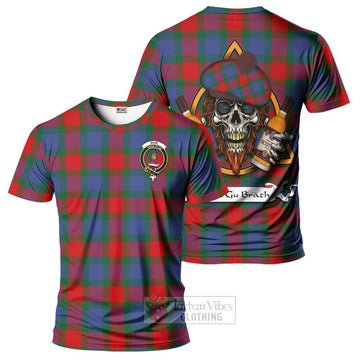 Mar Tartan T-Shirt with Family Crest and Bearded Skull Holding Bottles of Whiskey Kid's Shirt - Tartan Vibes Clothing