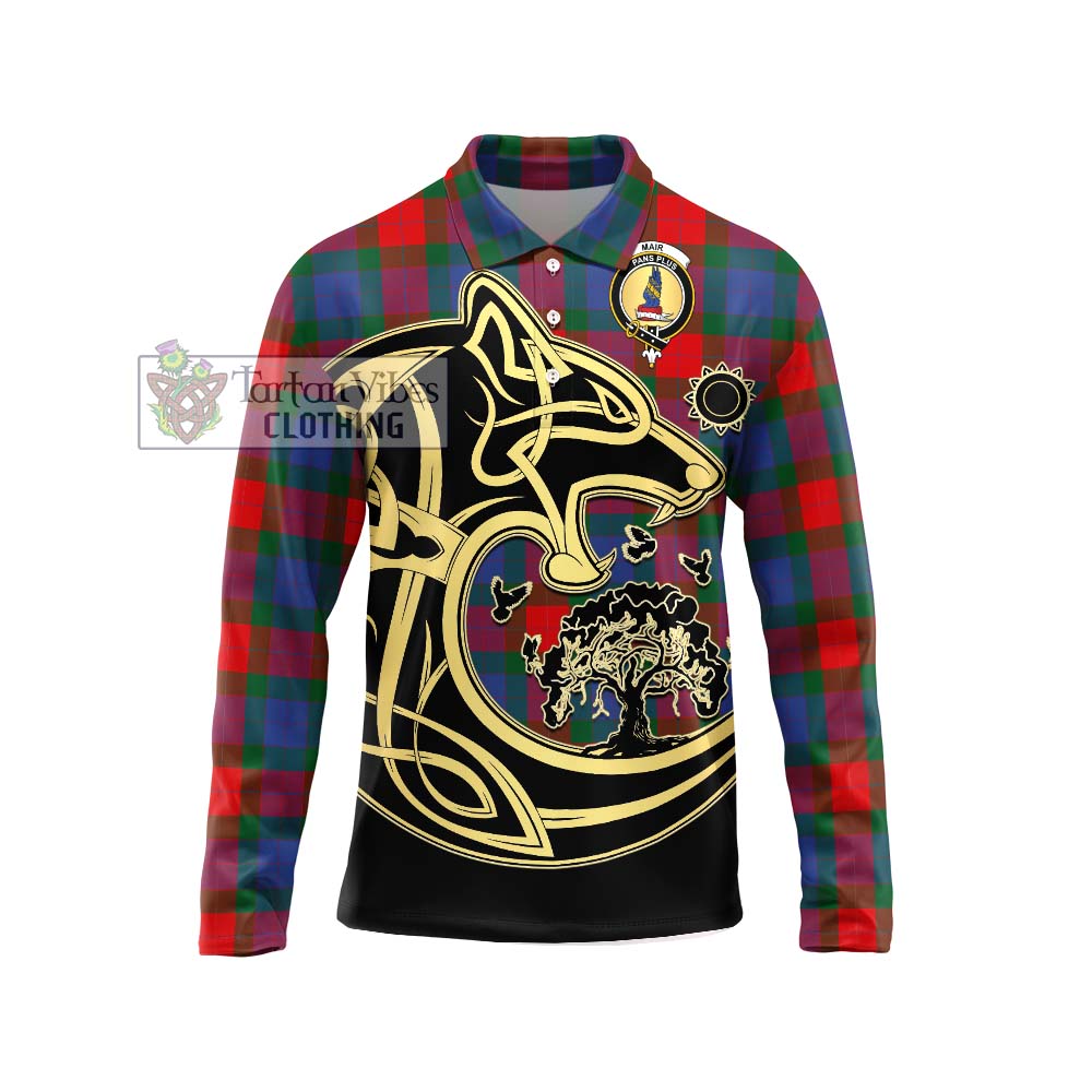 Mar Tartan Long Sleeve Polo Shirt with Family Crest Celtic Wolf Style Unisex - Tartan Vibes Clothing