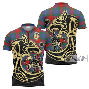 Mar Tartan Zipper Polo Shirt with Family Crest Celtic Wolf Style Unisex - Tartan Vibes Clothing