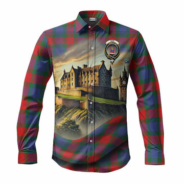 Tartan Vibes Clothing Mar Tartan Family Crest Long Sleeve Button Shirt with Scottish Ancient Castle Style