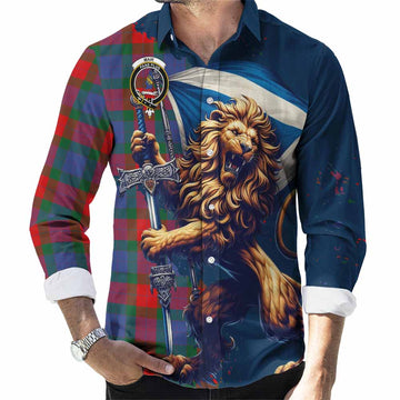Mar Tartan Family Crest Long Sleeve Button Shirt with Scottish Majestic Lion Men's Shirt S - Tartan Vibes Clothing