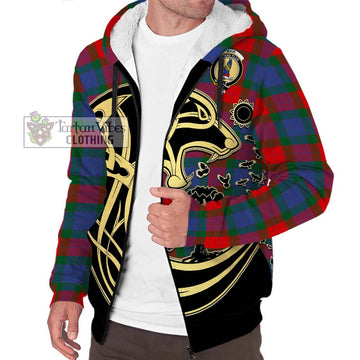 Mar Tartan Sherpa Hoodie with Family Crest Celtic Wolf Style Unisex S - Tartan Vibes Clothing