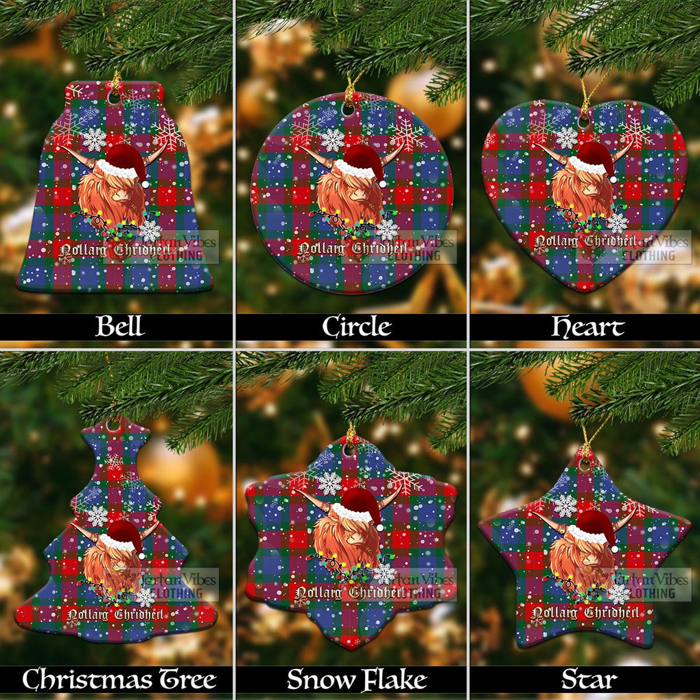 Mar Tartan Christmas Ceramic Ornaments with Twinkle Highland Cattle Ceramic - Tartan Vibes Clothing