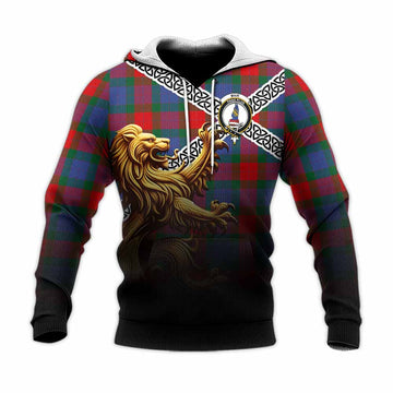 Tartan Vibes Clothing Mar Crest Tartan Knitted Hoodie with Golden Lion Emblem Celtic Style