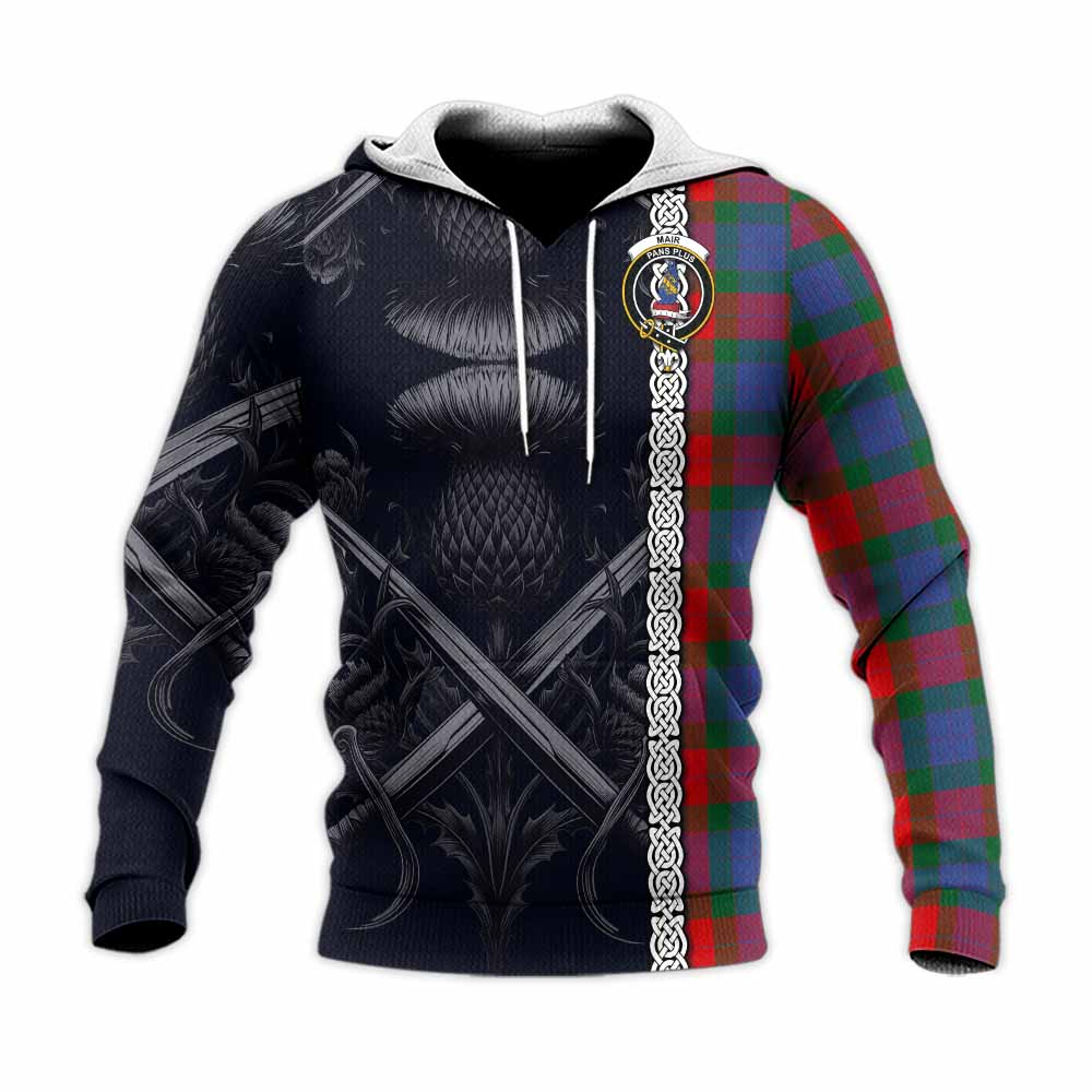 Mar Tartan Knitted Hoodie with Family Crest Cross Sword Thistle Celtic Vibes Unisex Knitted Pullover Hoodie - Tartan Vibes Clothing
