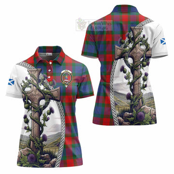 Mar Tartan Women's Polo Shirt with Family Crest and St. Andrew's Cross Accented by Thistle Vines Women - Tartan Vibes Clothing