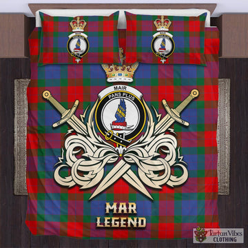 Tartan Vibes Clothing Mar Tartan Bedding Set with Clan Crest and the Golden Sword of Courageous Legacy