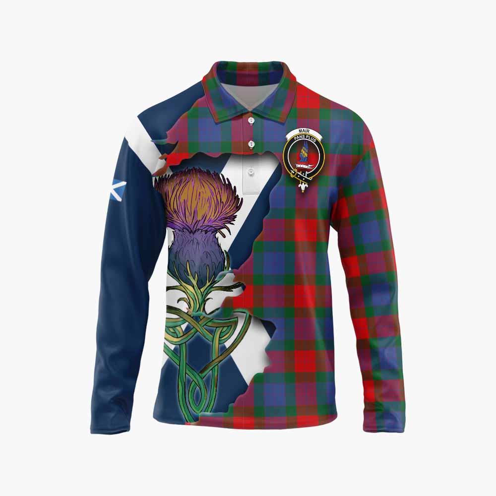 Mar Tartan Family Crest Long Sleeve Polo Shirt Scottish Thistle Celtic Inspired Unisex - Tartan Vibes Clothing