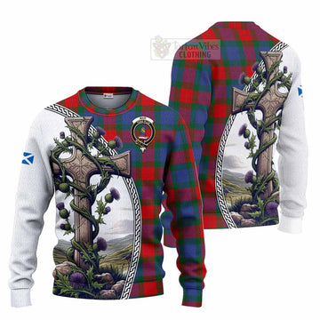 Mar Tartan Knitted Sweater with Family Crest and St. Andrew's Cross Accented by Thistle Vines Unisex - Tartan Vibes Clothing