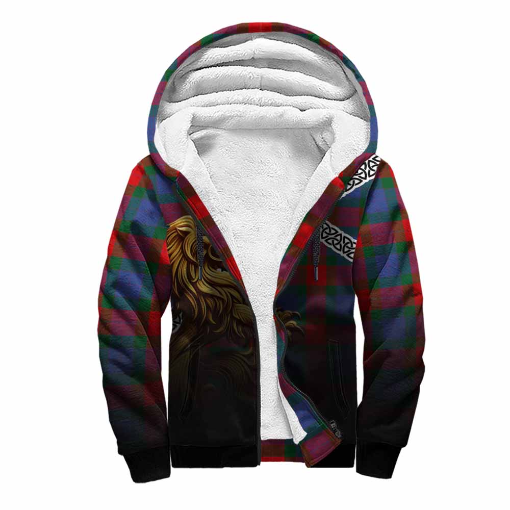 Mar Crest Tartan Sherpa Hoodie with Golden Lion Emblem Celtic Style Unisex S - Tartan Vibes Clothing