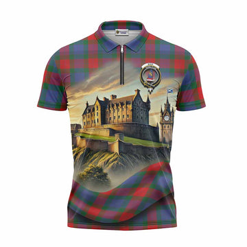 Mar Tartan Family Crest Zipper Polo Shirt with Scottish Ancient Castle Style Unisex - Tartan Vibes Clothing