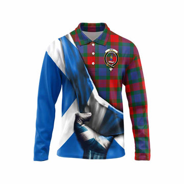 Mar Tartan Long Sleeve Polo Shirt with Family Crest Scotland Patriotic Style Unisex - Tartan Vibes Clothing