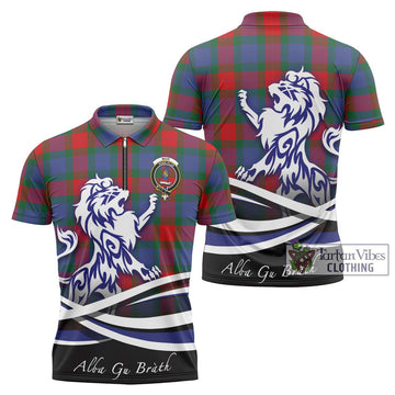 Mar Tartan Zipper Polo Shirt with Alba Gu Brath Regal Lion Emblem Unisex - Tartan Vibes Clothing