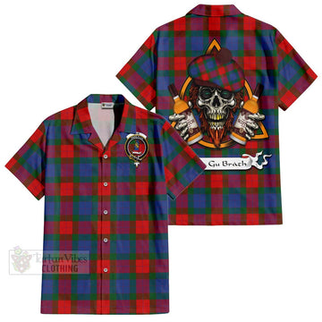 Mar Tartan Hawaiian Shirt with Family Crest and Bearded Skull Holding Bottles of Whiskey Kid - Tartan Vibes Clothing