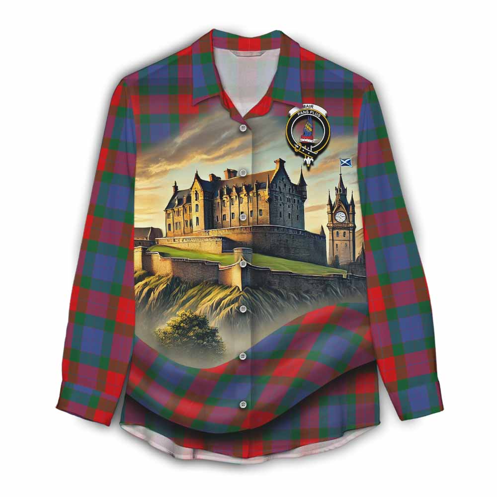 Mar Tartan Family Crest Women's Casual Shirt with Scottish Ancient Castle Style Female - Tartan Vibes Clothing