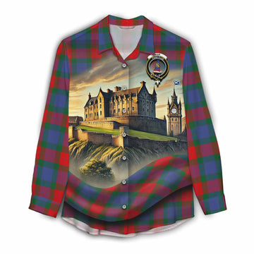 Mar Tartan Family Crest Women's Casual Shirt with Scottish Ancient Castle Style Female - Tartan Vibes Clothing