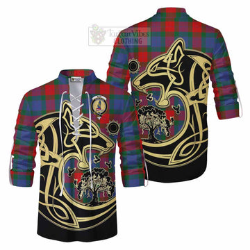 Mar Tartan Ghillie Kilt Shirt with Family Crest Celtic Wolf Style Men - Tartan Vibes Clothing