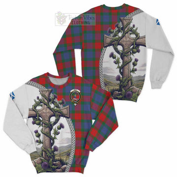 Mar Tartan Sweatshirt with Family Crest and St. Andrew's Cross Accented by Thistle Vines Unisex - Tartan Vibes Clothing