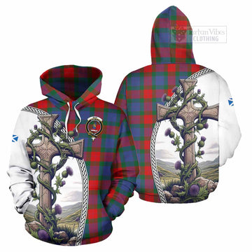 Mar Tartan Hoodie with Family Crest and St. Andrew's Cross Accented by Thistle Vines Zip Hoodie - Tartan Vibes Clothing