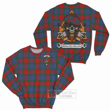 Mar Tartan Sweatshirt with Family Crest and Bearded Skull Holding Bottles of Whiskey Unisex - Tartan Vibes Clothing
