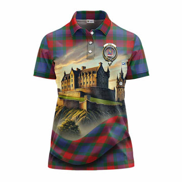 Mar Tartan Family Crest Women's Polo Shirt with Scottish Ancient Castle Style Women - Tartan Vibes Clothing