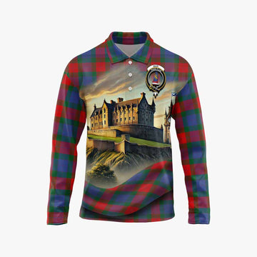 Mar Tartan Family Crest Long Sleeve Polo Shirt with Scottish Ancient Castle Style Unisex - Tartan Vibes Clothing