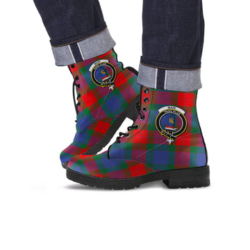 Mar Tartan Leather Boots with Family Crest Men' Boots - Tartan Vibes Clothing