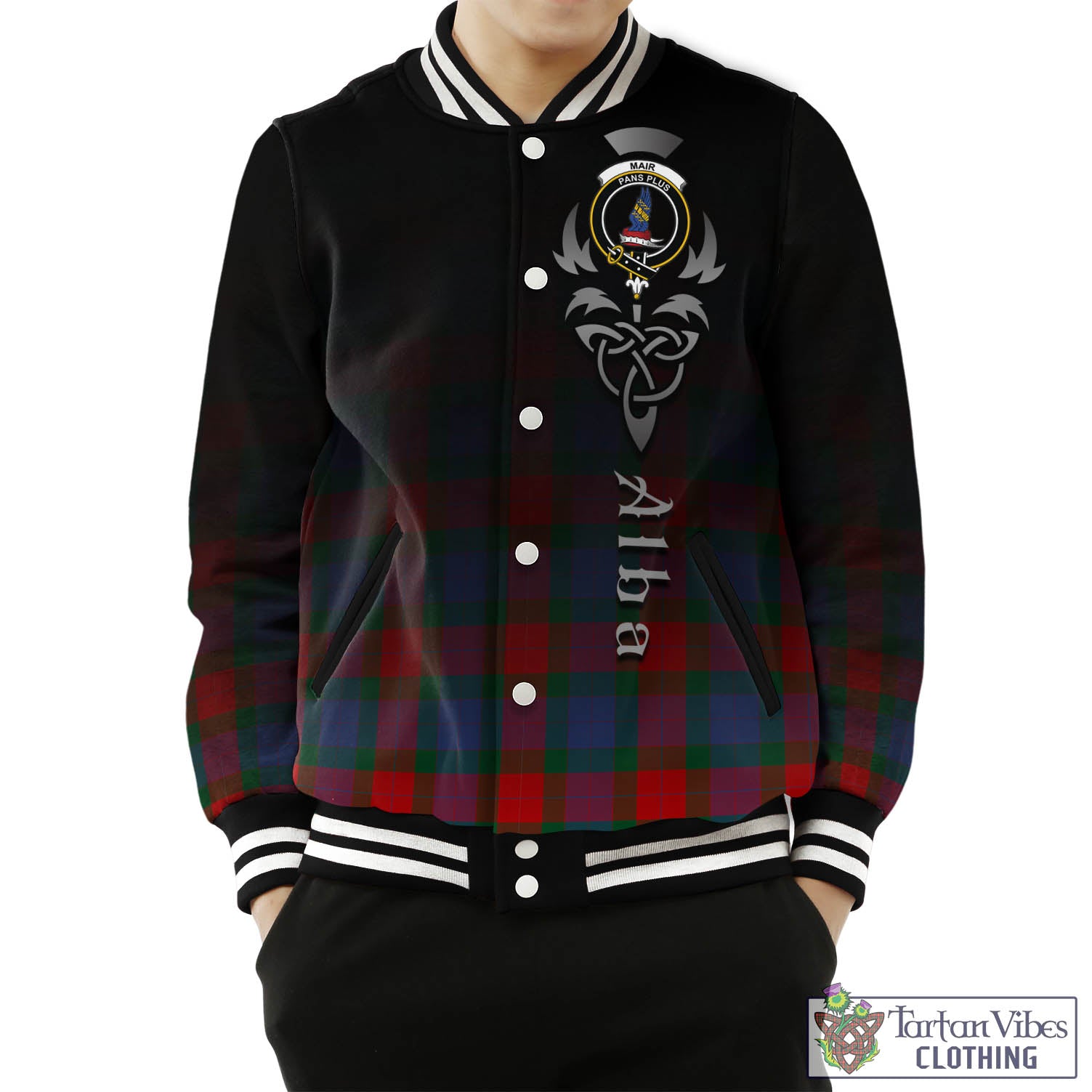 Mar Tartan Baseball Jacket Featuring Alba Gu Brath Family Crest Celtic Inspired Unisex - Tartan Vibes Clothing
