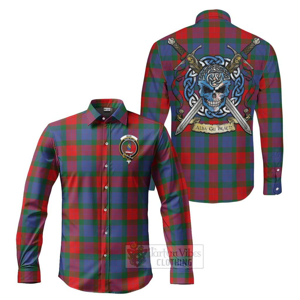 Mar Tartan Long Sleeve Button Shirt with Family Crest Celtic Skull Style Men's Shirt S - Tartan Vibes Clothing