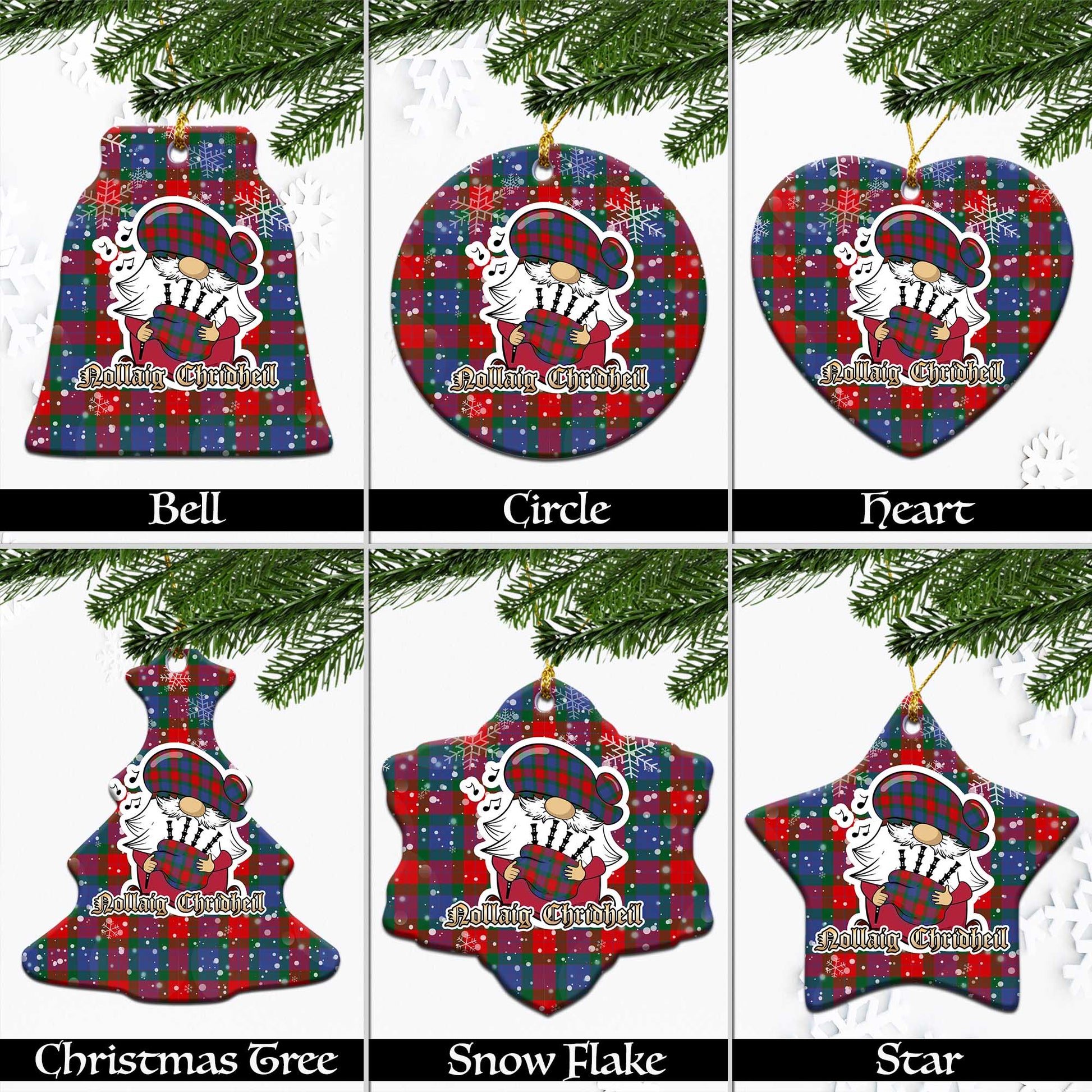 Mar Tartan Christmas Ceramic Ornaments with Scottish Gnome Playing Bagpipes Ceramic - Tartan Vibes Clothing