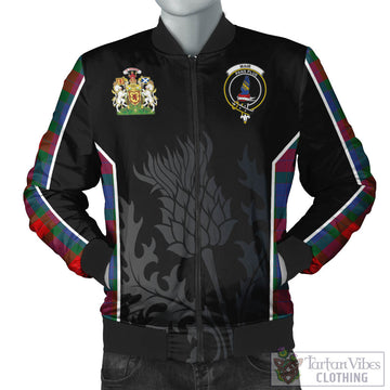 Mar Tartan Bomber Jacket with Family Crest and Scottish Thistle Vibes Sport Style