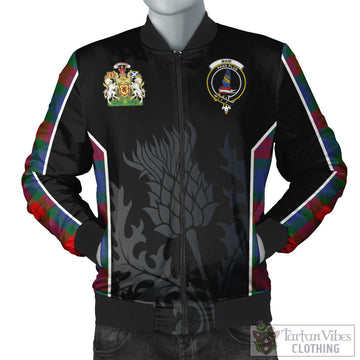 Tartan Vibes Clothing Mar Tartan Bomber Jacket with Family Crest and Scottish Thistle Vibes Sport Style