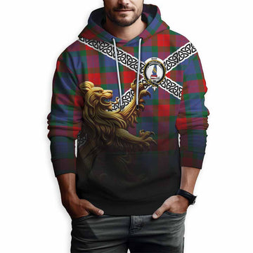 Tartan Vibes Clothing Mar Crest Tartan Hoodie with Golden Lion Emblem Celtic Style