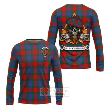 Mar Tartan Long Sleeve T-Shirt with Family Crest and Bearded Skull Holding Bottles of Whiskey Unisex - Tartan Vibes Clothing