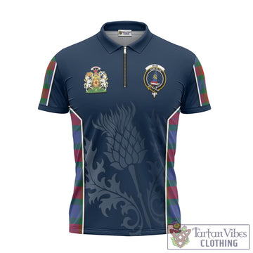 Mar Tartan Zipper Polo Shirt with Family Crest and Scottish Thistle Vibes Sport Style