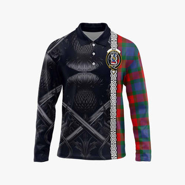 Mar Tartan Long Sleeve Polo Shirt with Family Crest Cross Sword Thistle Celtic Vibes Unisex - Tartan Vibes Clothing